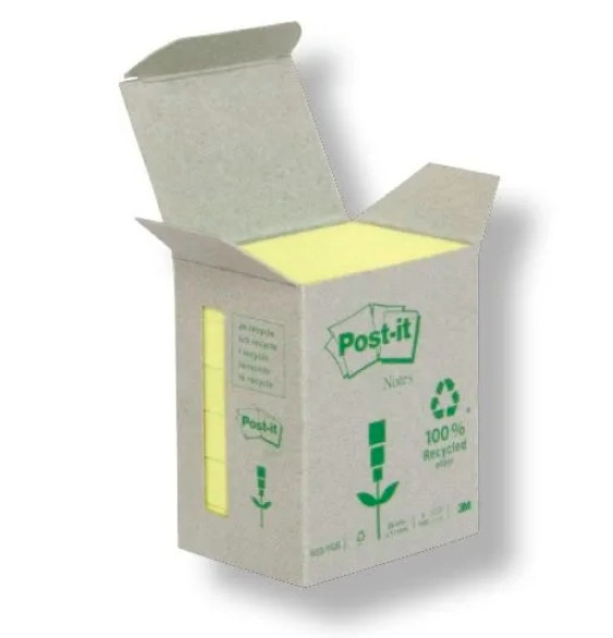 Karteczki samoprzylepne Post-it® Recycled, Kanarkowy Żółty, 38mm x 51mm, 6x100szt 100% PEFC 7100172254 3M